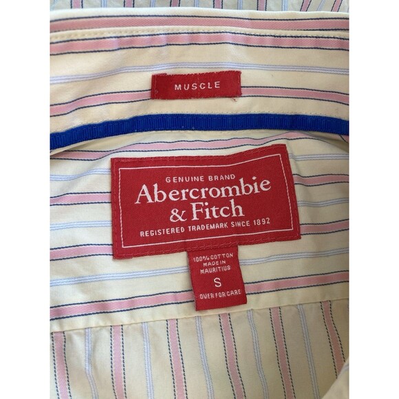 Abercrombie & Fitch Button Up Shirt Men S Pink Stripe Muscle Fit Long Sleeve Vtg - Picture 5 of 11